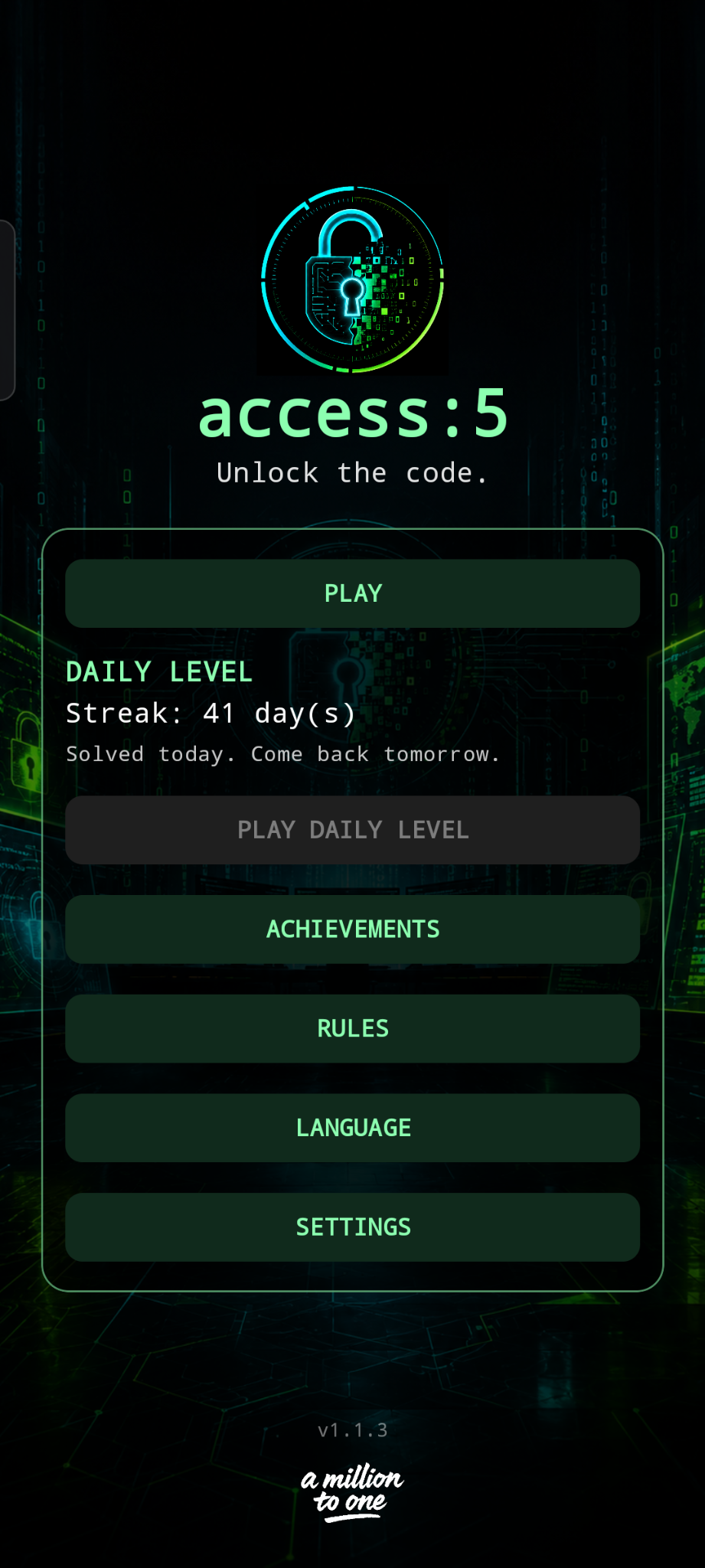 Access:5 main menu screenshot